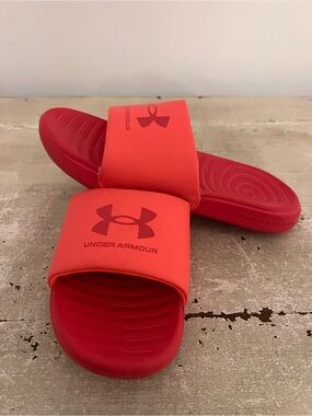 3/$15 Under Armour Kids Red Coral Athletic Slides | 3Y